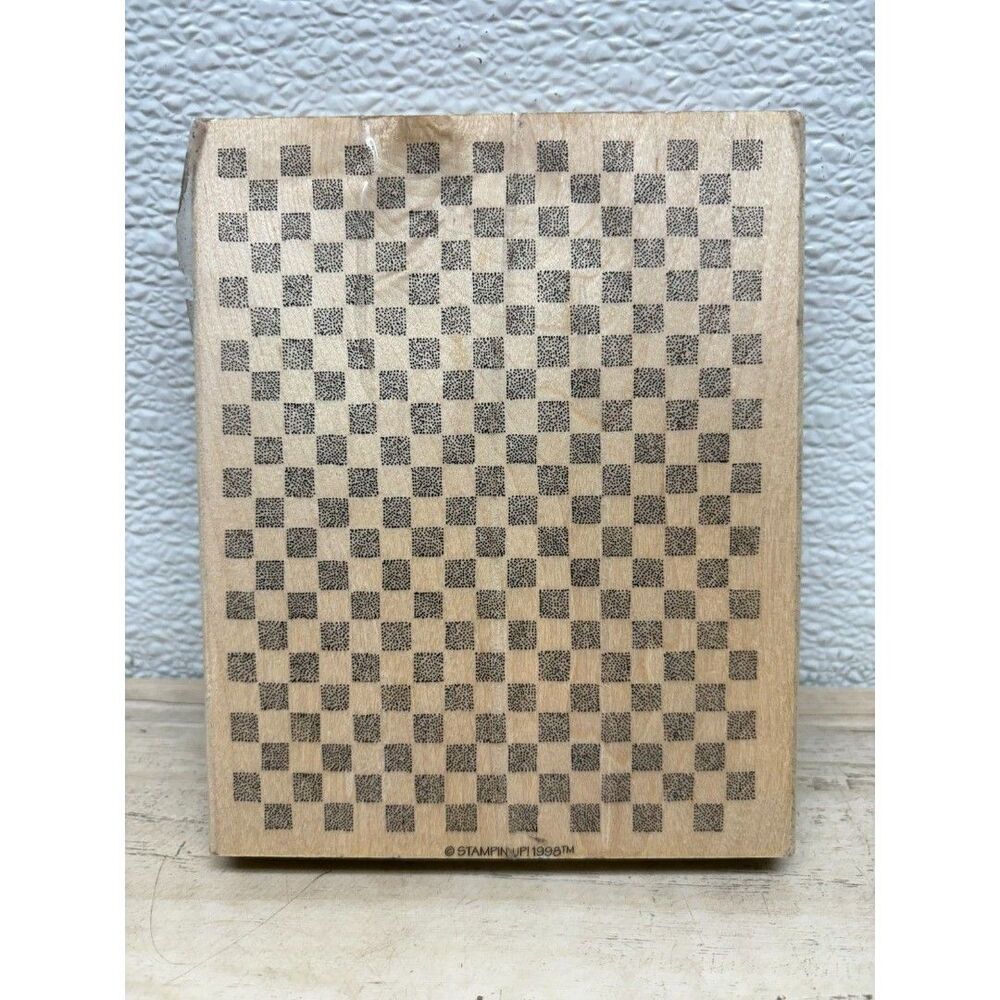 1998 Stampin Up Checkboard Wood Mounted Rubber Stamp